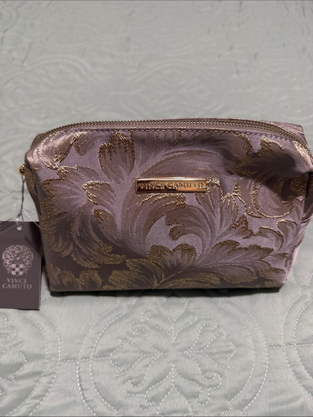 Vince Camuto Gold Jacquard Floral Cosmetic Pouch